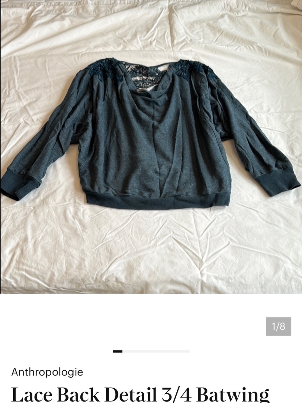 Anthropologie Dark Gray Lace-Back Batwing Sweatshirt